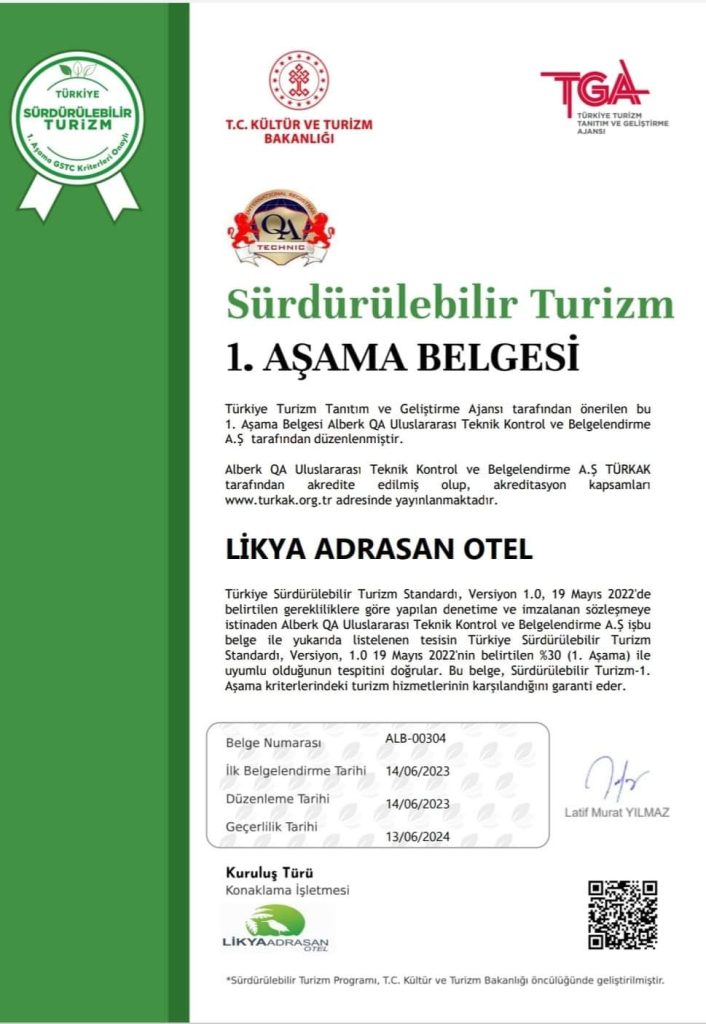 Hakkımızda 8 Likya Adrasan Otel Sürdürülebilir Turizm Sertifikası